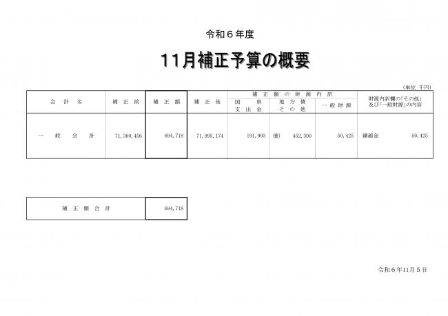 11月補正予算の表紙