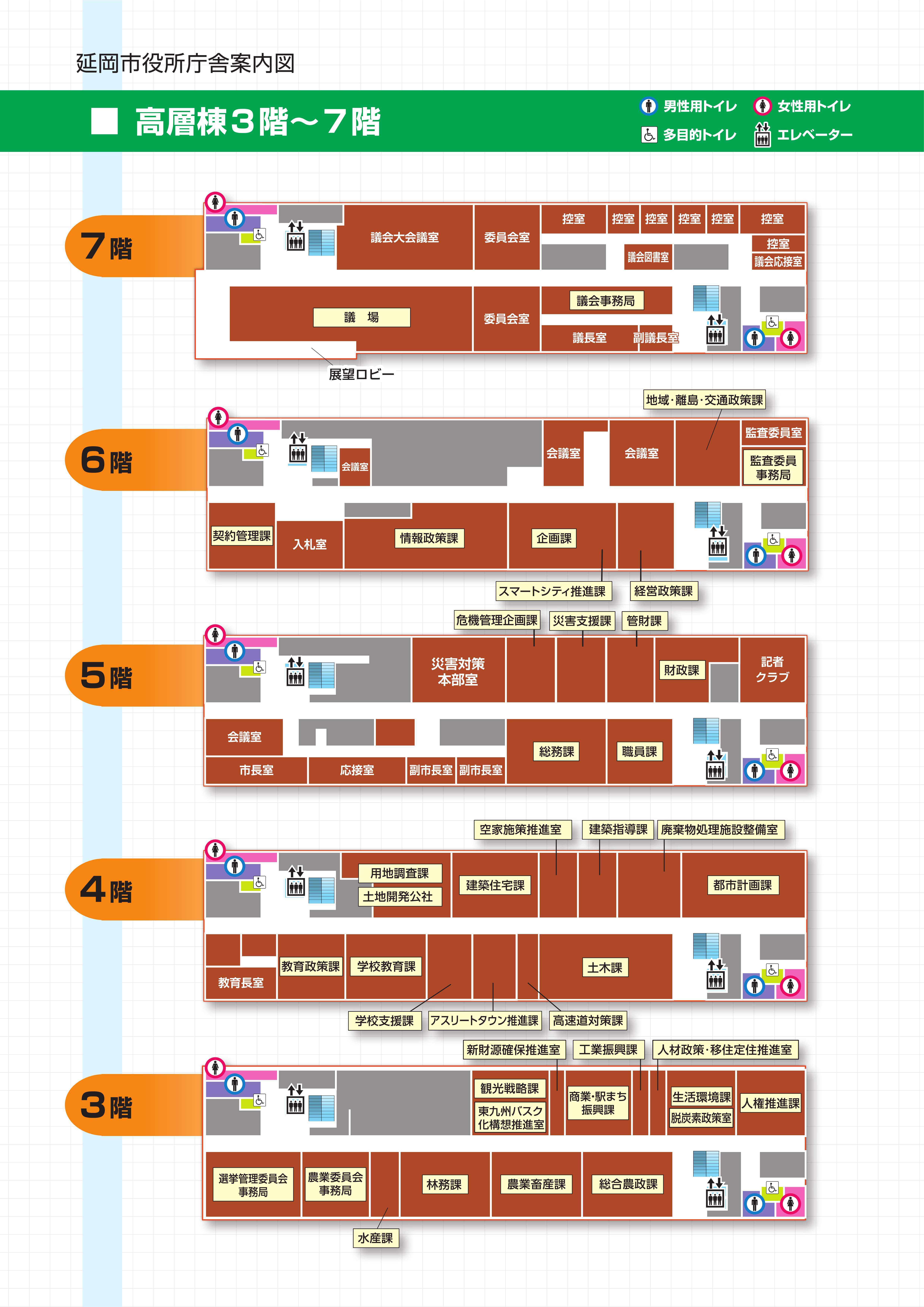 庁舎案内図（高層棟３階から７階）