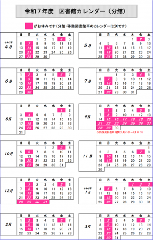 図書館カレンダー（分館）