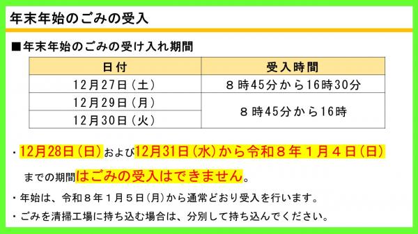 年末年始のごみの受入①