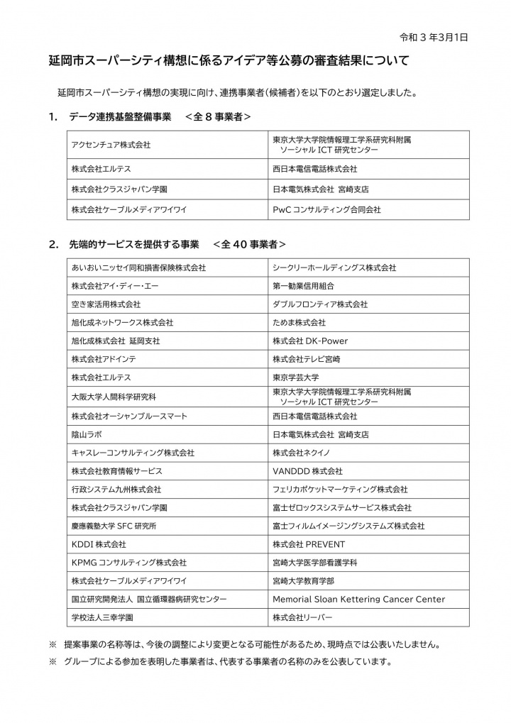 延岡市スーパーシティ構想に係るアイデア等公募の審査結果の画像