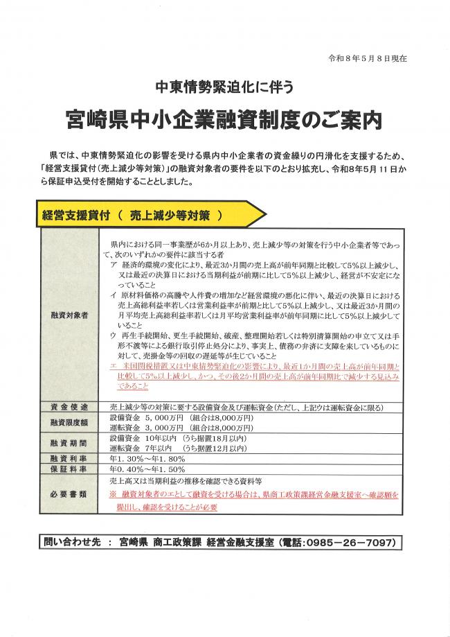 チラシ(経営支援貸付(売上減少等対策))