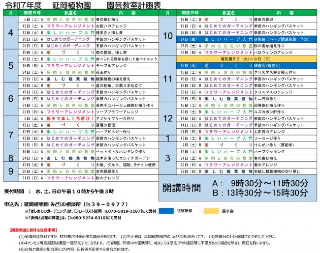 令和7年度園芸教室年間計画表